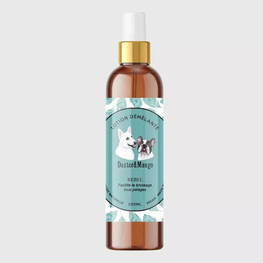 Rebel Detangling Lotion for pets, 98% natural, vegan, cruelty-free, eco-friendly, 200ml bottle.