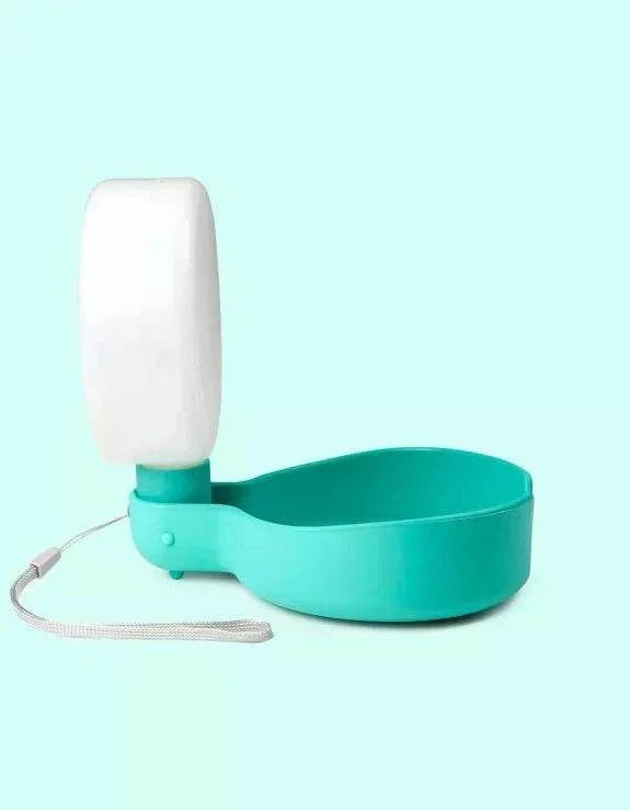 Aquamarine travel water bottle for dogs with anti-drip valve, compact and lightweight, 250ml capacity.