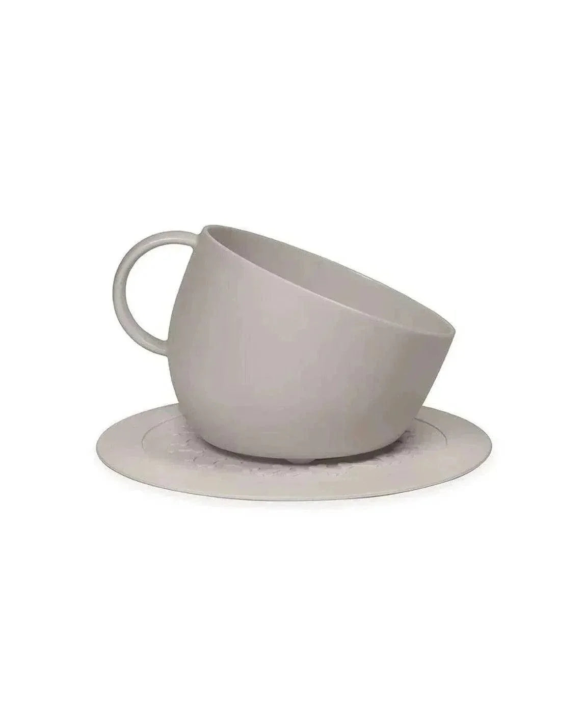 High anti-splash bowl with dove gray under-bowl mat, made from recycled plastic, designed to prevent spills.