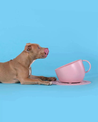 Set of high anti-splash bowl and pink saucer mat