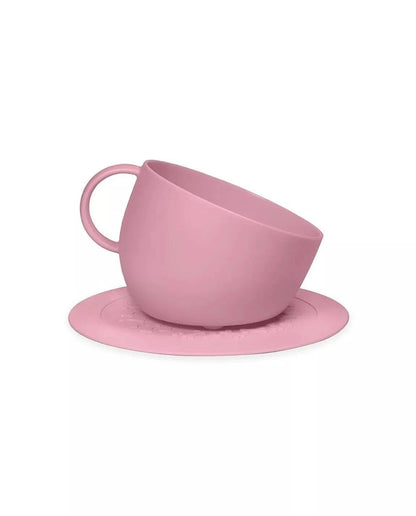 Set of high anti-splash bowl and pink saucer mat