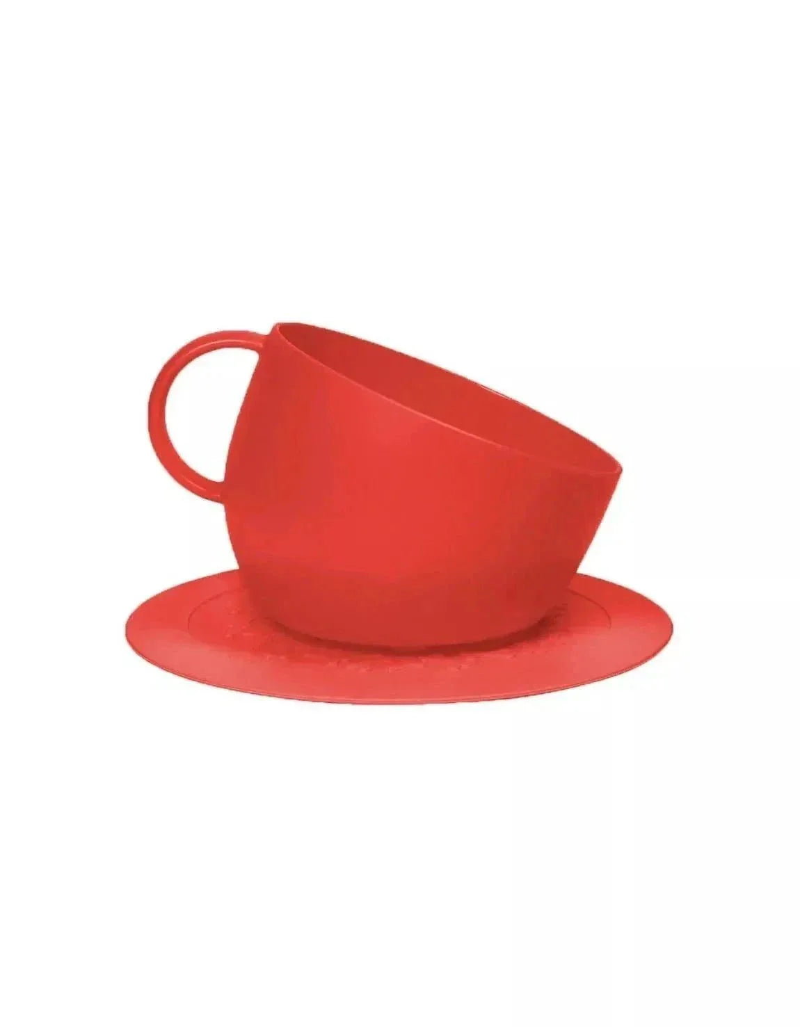 High anti-splash bowl with red saucer mat, 100% recycled plastic, non-slip rubber feet, dog-friendly design.