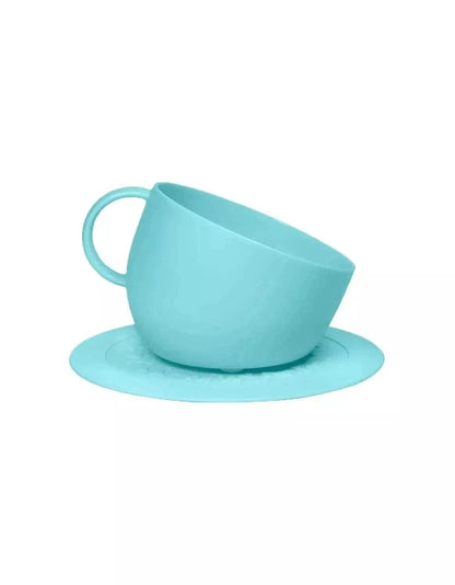 high anti-splash bowl with aquamarine saucer mat for dogs