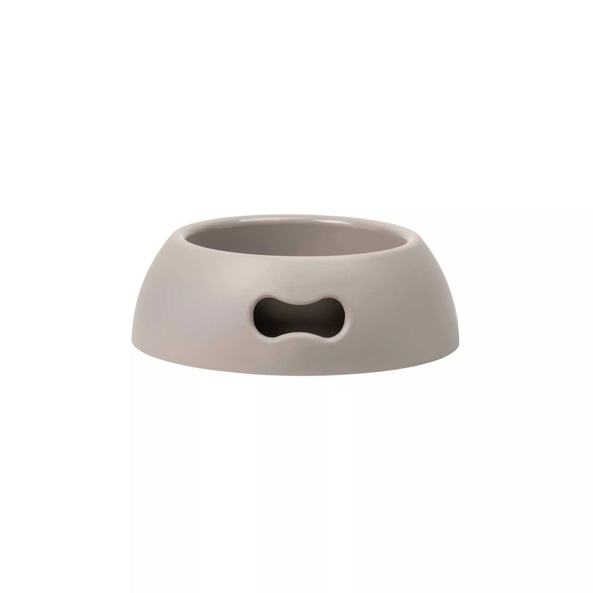 Indestructible eco-friendly taupe bowl for dogs and cats with non-slip rubber feet.