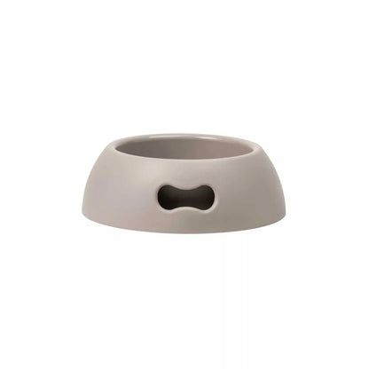 Indestructible eco-friendly taupe bowl for dogs and cats with non-slip rubber feet.