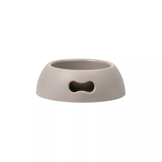 Indestructible eco-friendly taupe bowl for dogs and cats with non-slip rubber feet.