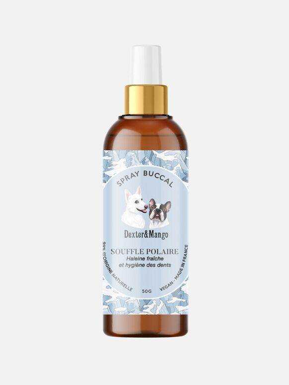 Mouth spray Souffle Polar for dogs with organic ingredients to fight bad breath and promote oral hygiene.